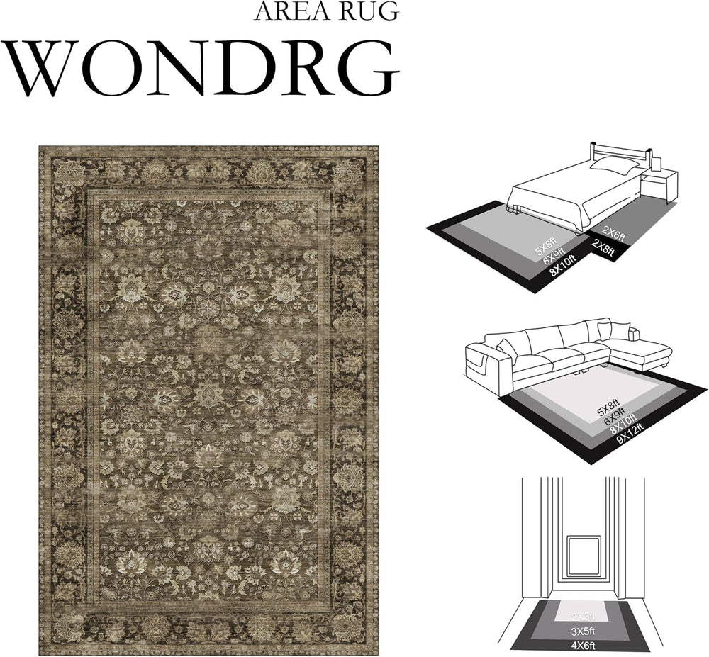 2x6 Brown Washable Vintage Runner Rug Hallway