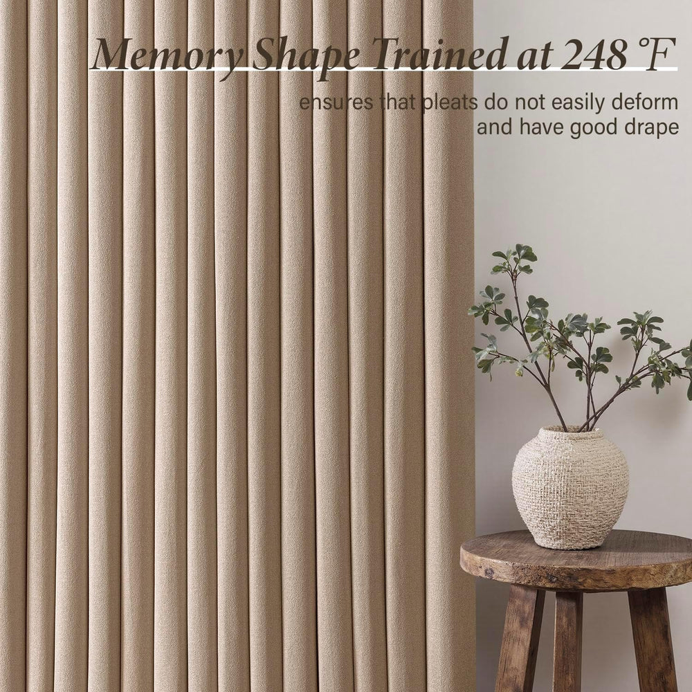 MIULEE Pinch Pleated Thick Linen Curtains 40x96 Inches Taupe 4 Panels Set