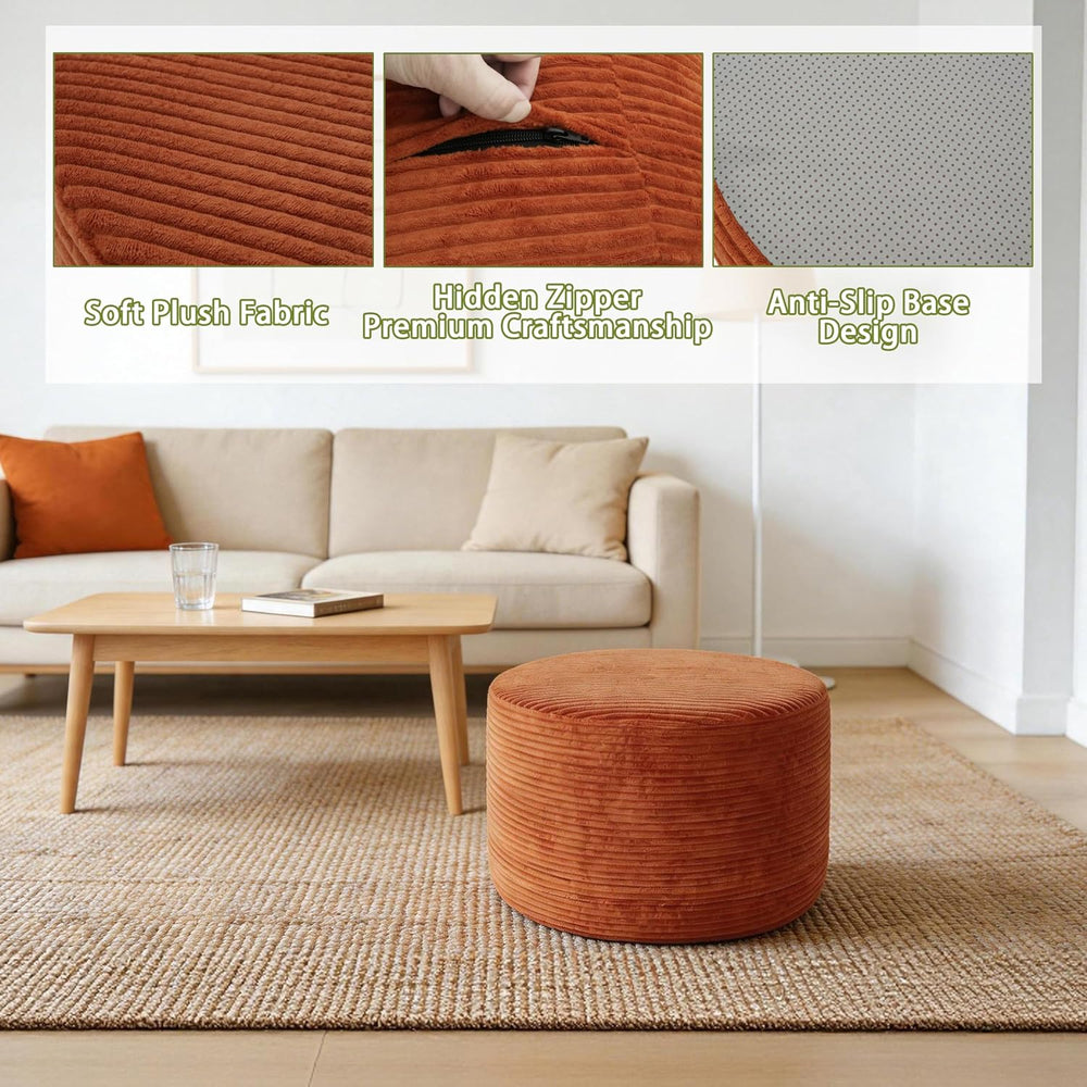 Thgonwid Round Ottoman Pouf, Plush Corduroy Foot Stool with High-Density Memo...