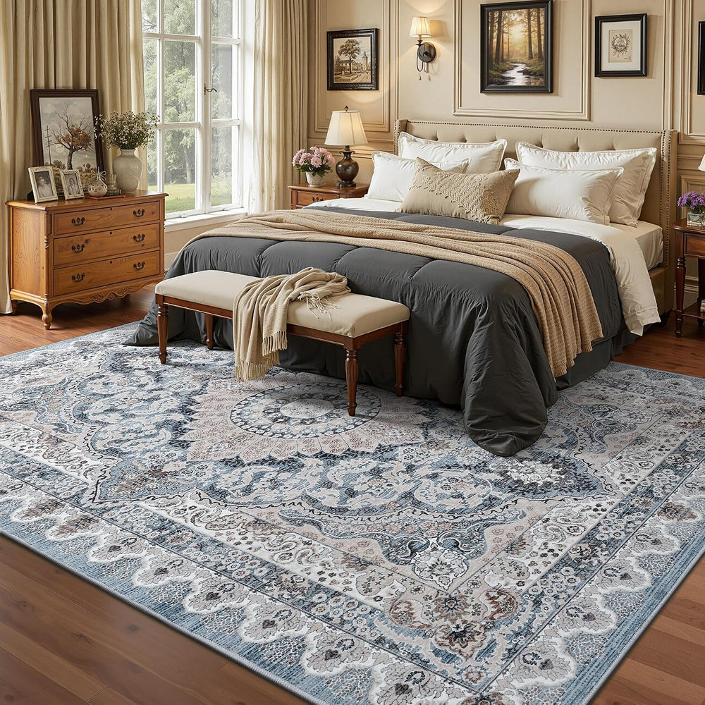 Foxmas 6x9 Blue Washable Area Rugs