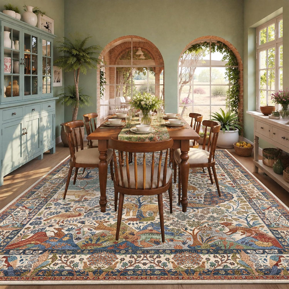 8x10 Large Area Rug Vintage Animals Floral Print Indoor Carpet
