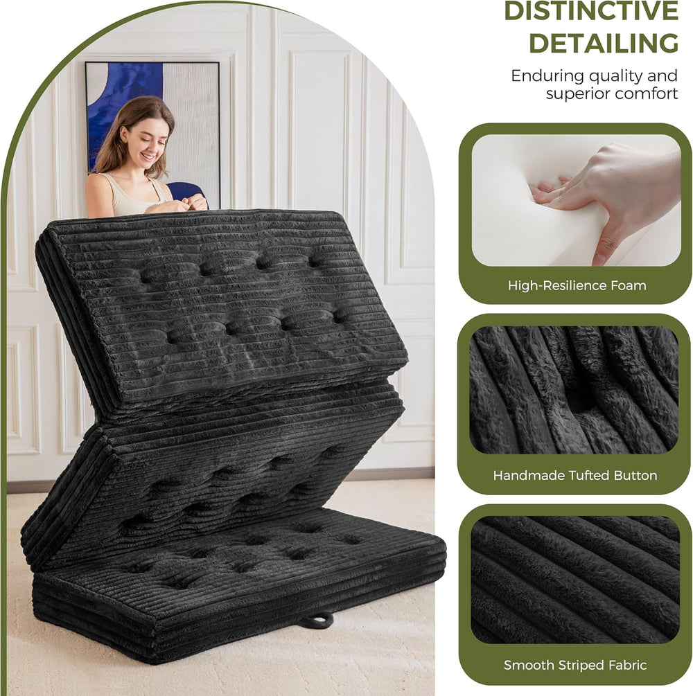 MAXYOYO Folding Sofa Couch Bed, 6 Inch Tri-Fold Floor Sofa Bed, Folding Mattr...