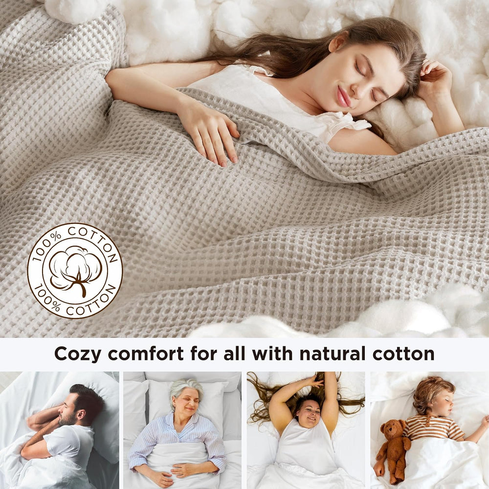 Bedsure Lightweight 100% Cotton Waffle Blanket, Twin XL, Linen