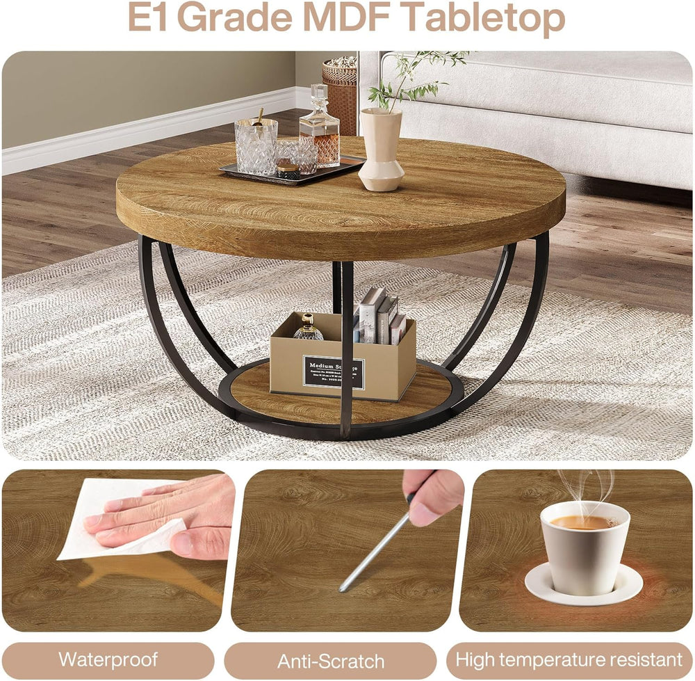 Tribesigns Round Coffee Table, 31.7" Wooden 2-Tier Circle Coffee Table w...