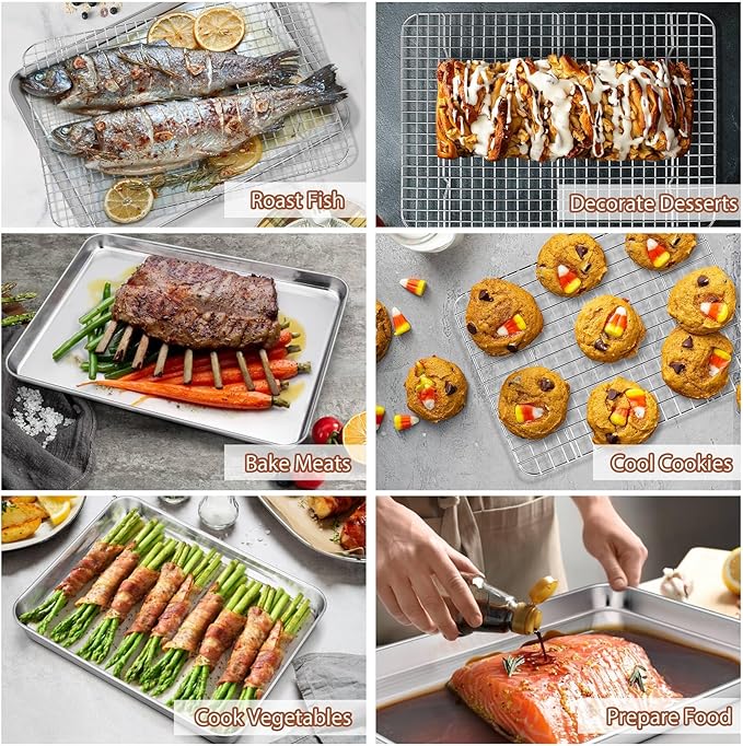 P&P CHEF 17.5 + 16 + 10.4 Inch Baking Sheet and Rack Set, Stainless Steel