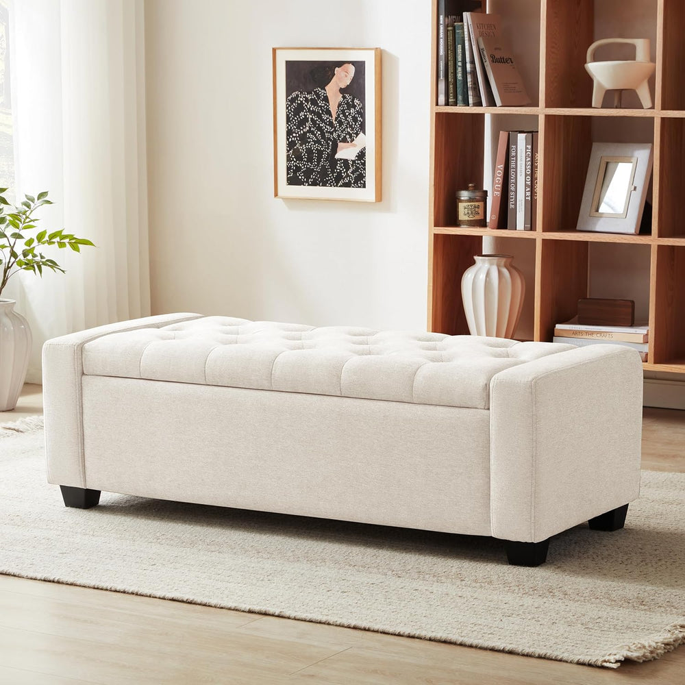 48" Ottoman with Storage, Beige Storage Ottoman Bench