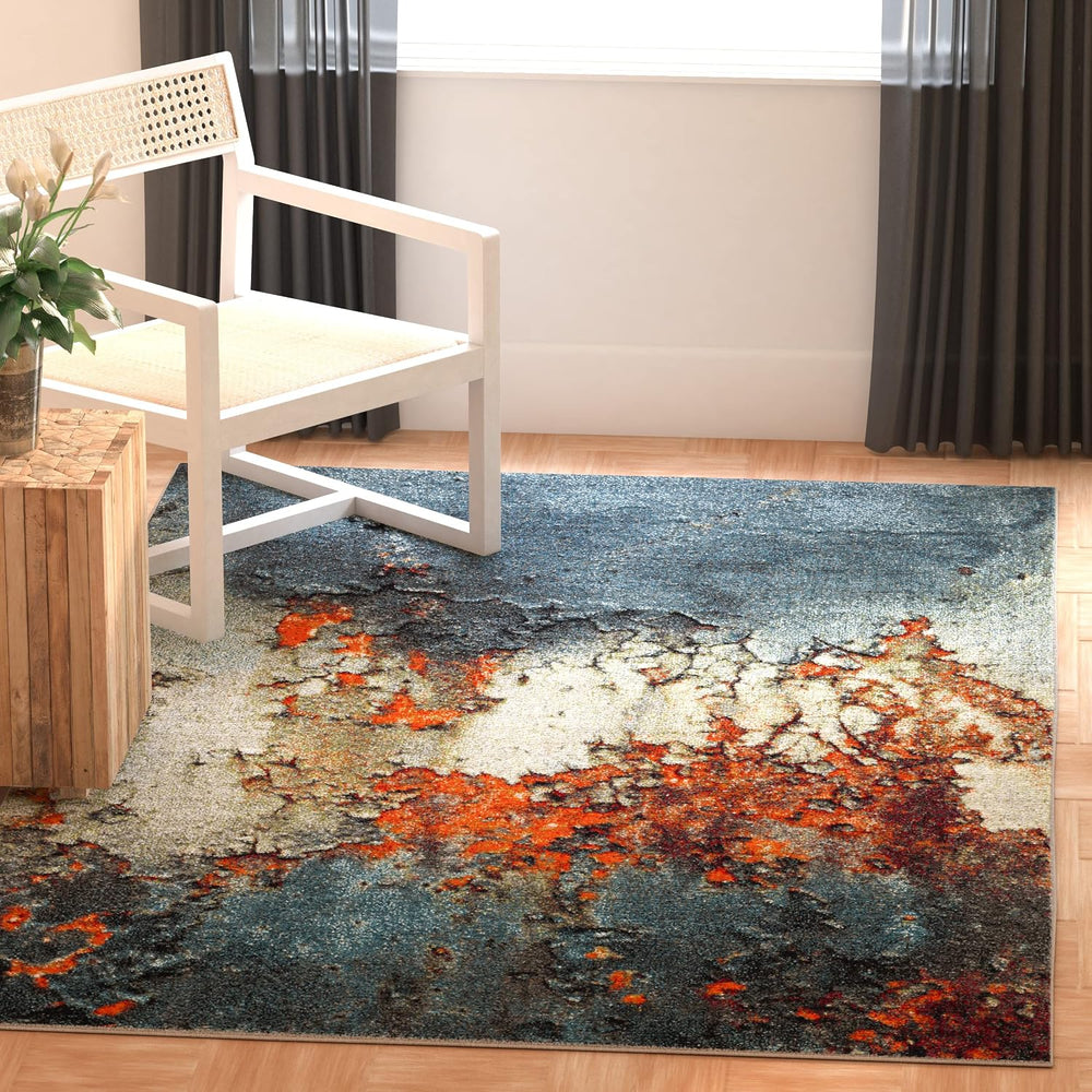 SAFAVIEH Glacier Collection Area Rug - 8' x 10', Blue & Multi, Mo...
