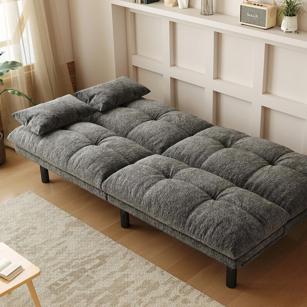 Convertible Futon Sofa Bed Chenille Fabric 70" (Dark Gray)
