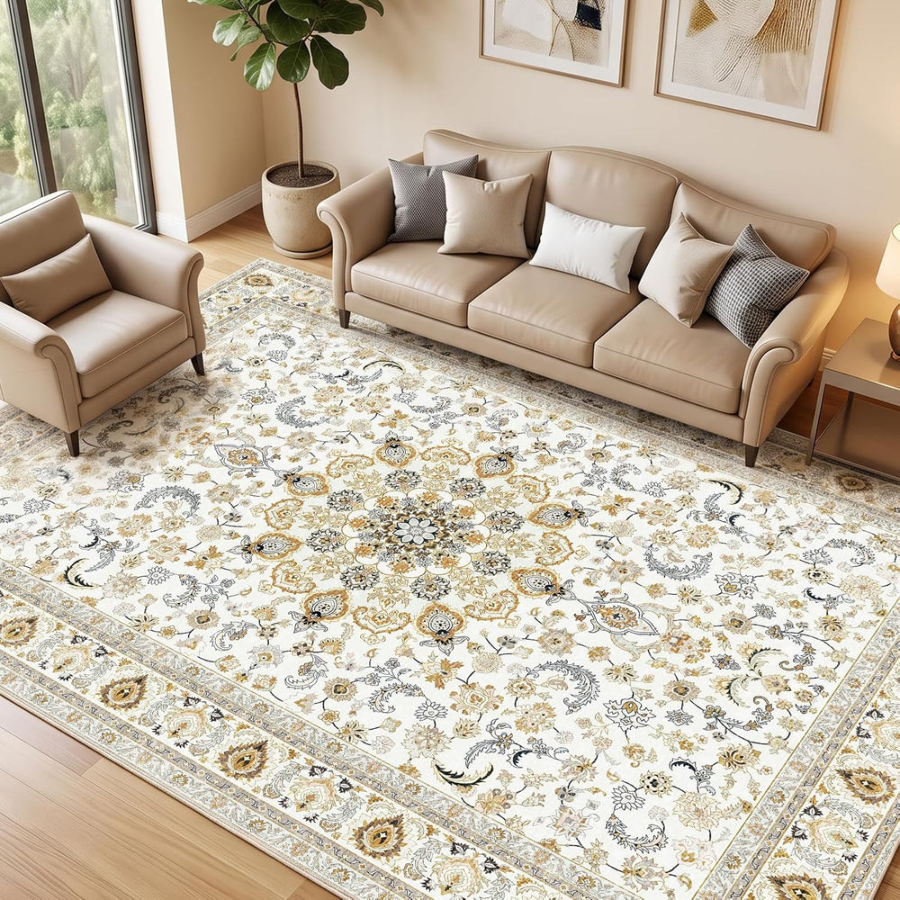 Fixwal Washable 6x9 Area Rug for Living Room, Non-Slip, Beige