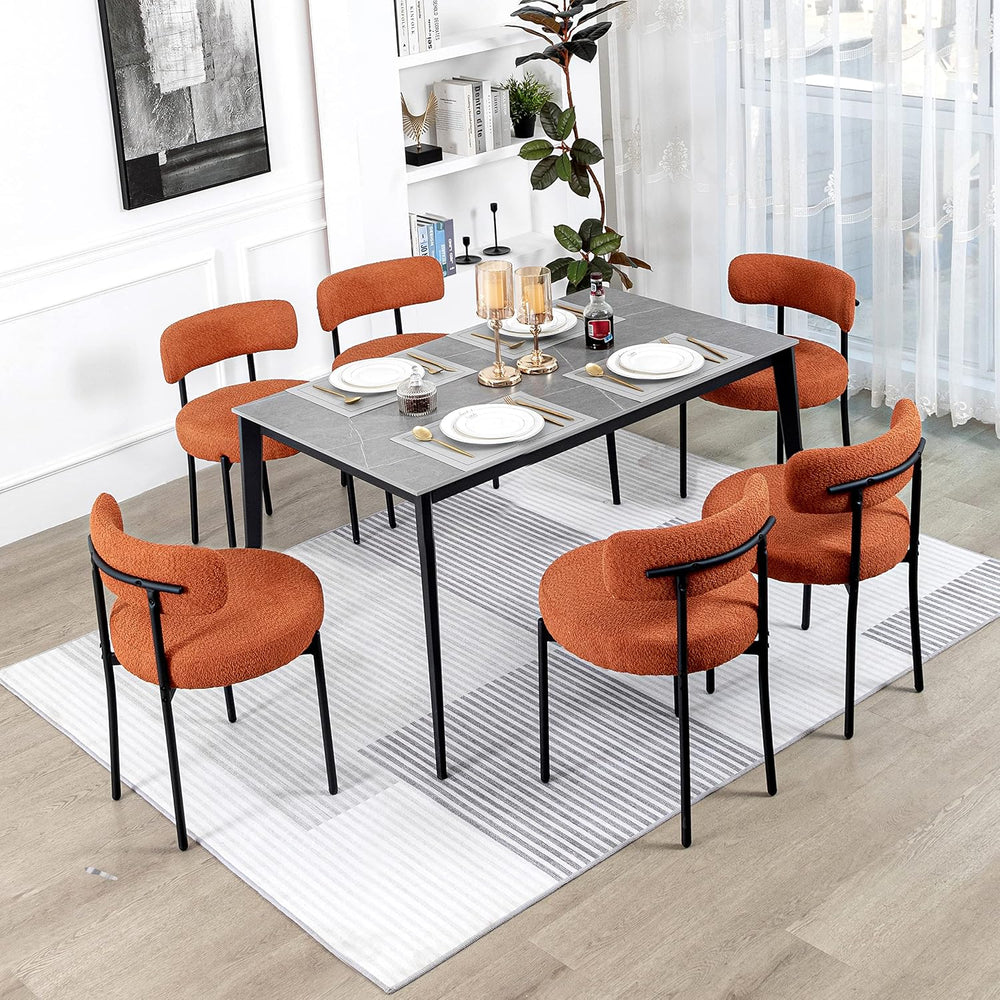 DYHOME Mid-Century Modern Dining Chairs Set of 6, Boucle Dining Chairs Uphols...