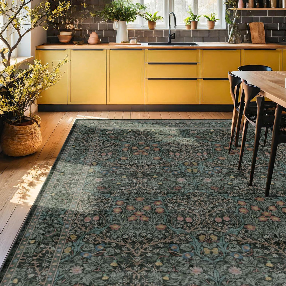 Vintage Washable Dark Green 10x14 Rug for Living Room - Extra Large Area Rug ...