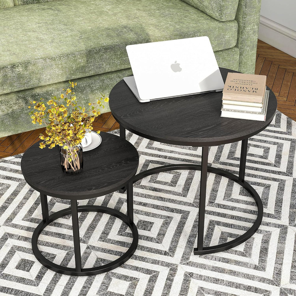 HOJINLINERO Round Nesting Coffee Table Set of 2,Small Black Coffee Table