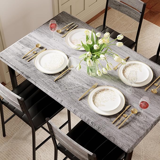 IRONCK Dining Table Set for 4, Wood Kitchen Table with Upholstered Chairs for...