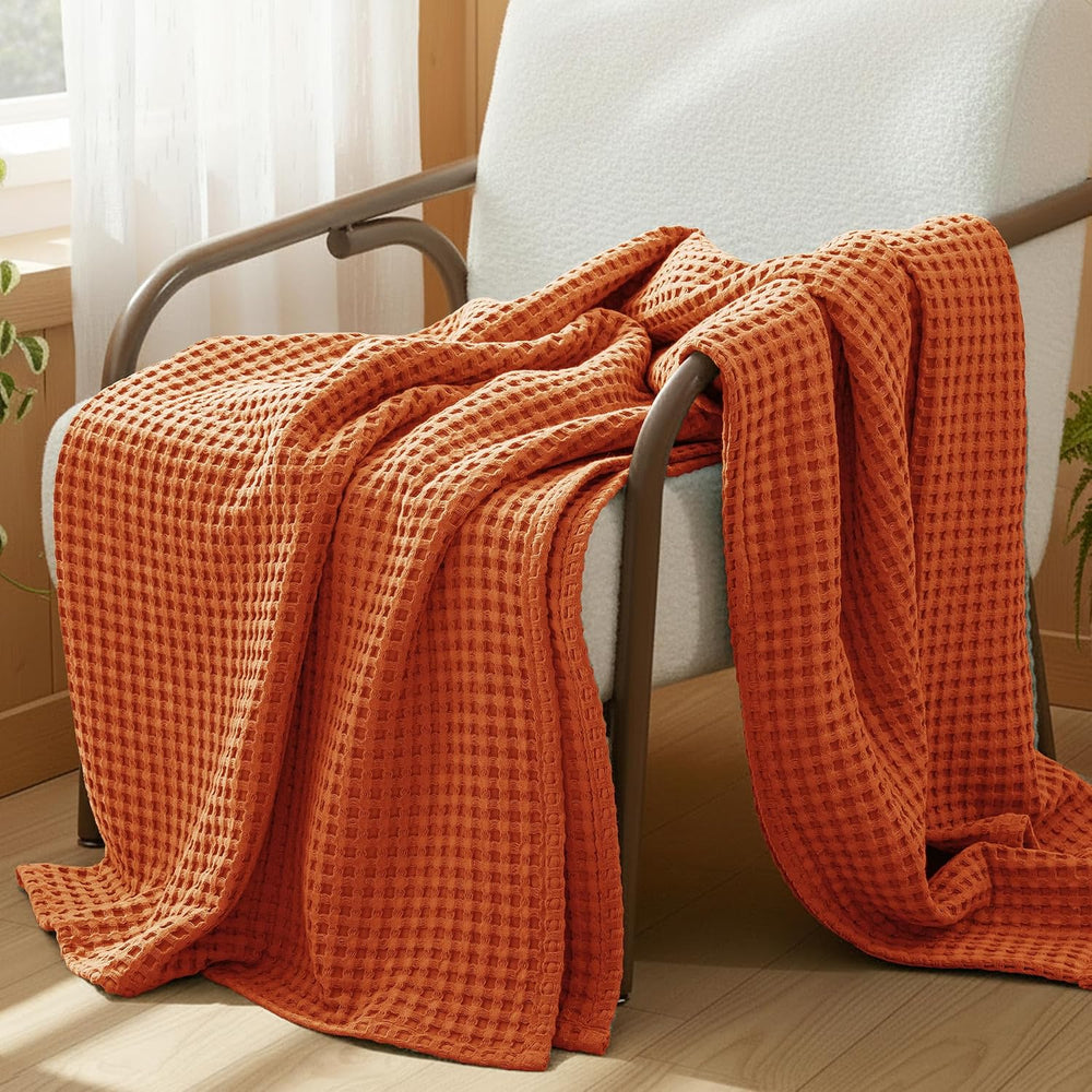 Exclusivo Mezcla 100% Cotton Blanket Queen Size for Bed, Burnt Orange