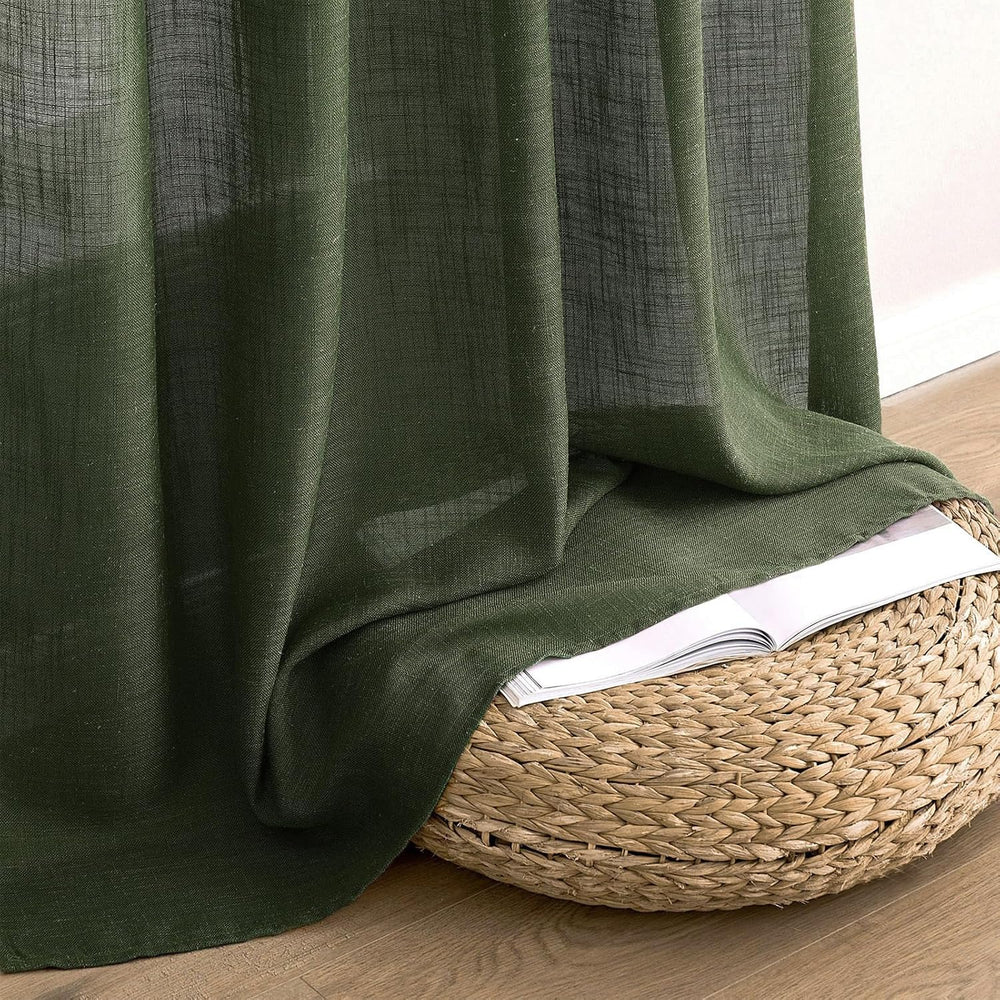 MIULEE Olive Green Linen Curtains 52x84 Inch Length for Bedroom Living Room