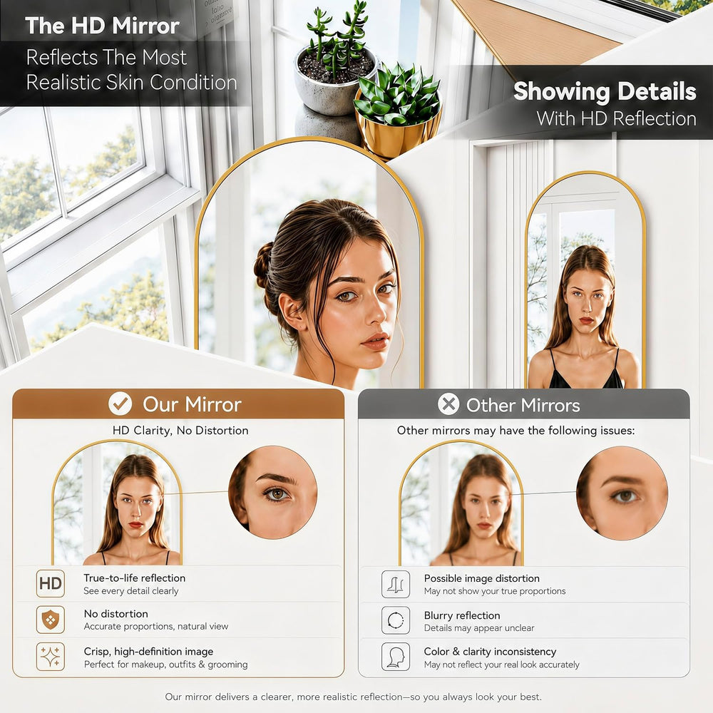 47x14" Full Length Mirror Over the Door Hang or Wall Mounted Gold