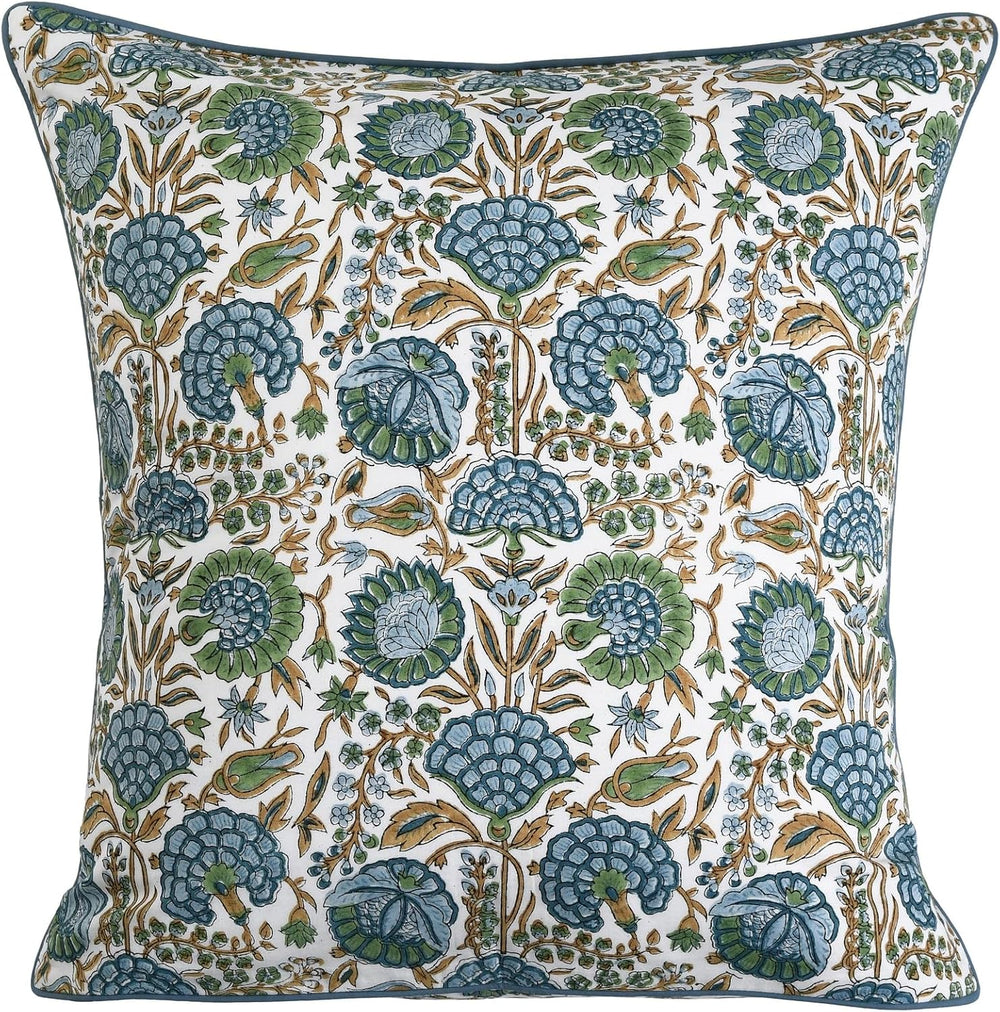 Ridhi Asparagus Green Block Print Cotton Pillow Cover 16x16 Inch Set of 2