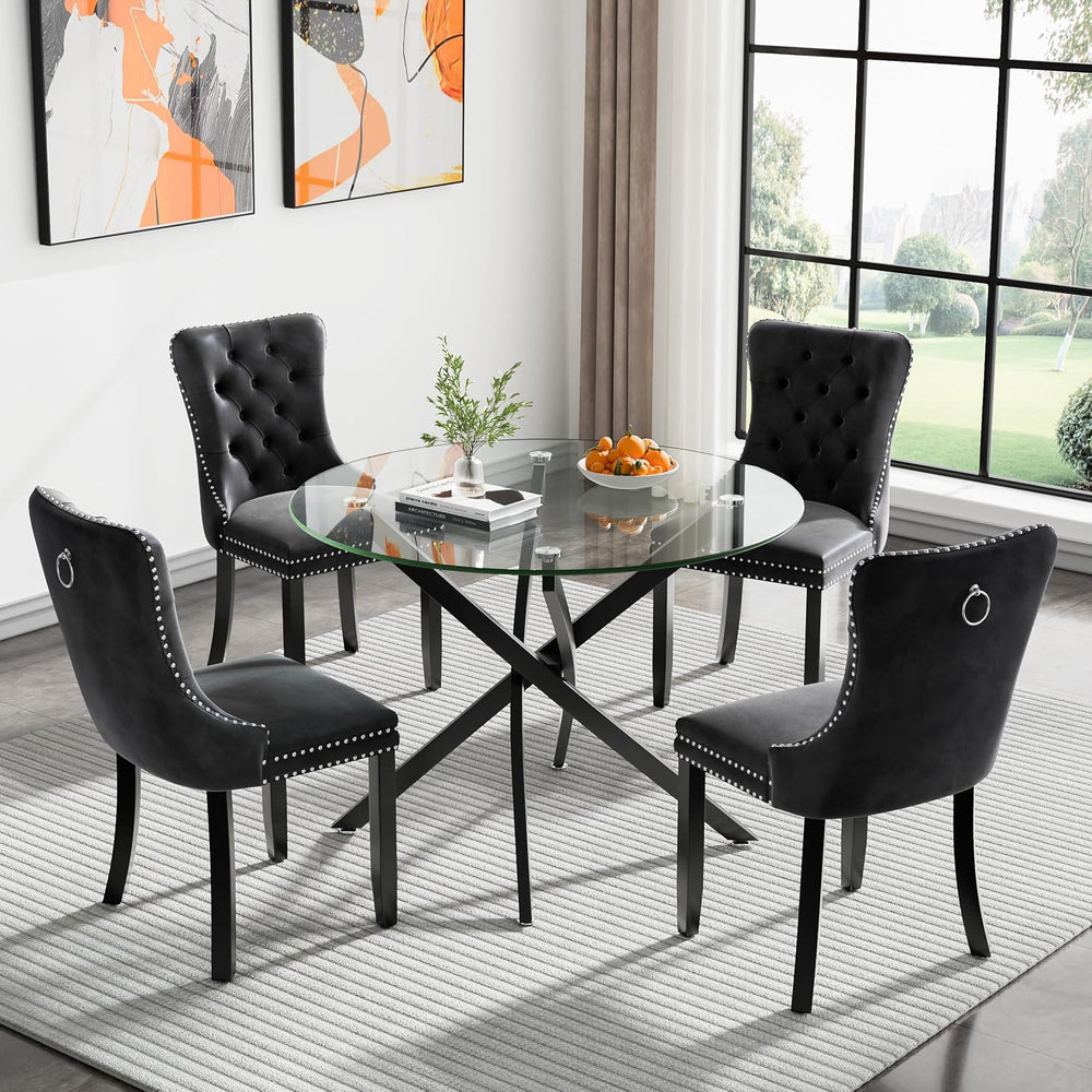 36" Round Dining Table for 4, Modern Clear Glass Kitchen Table for 4 wit...