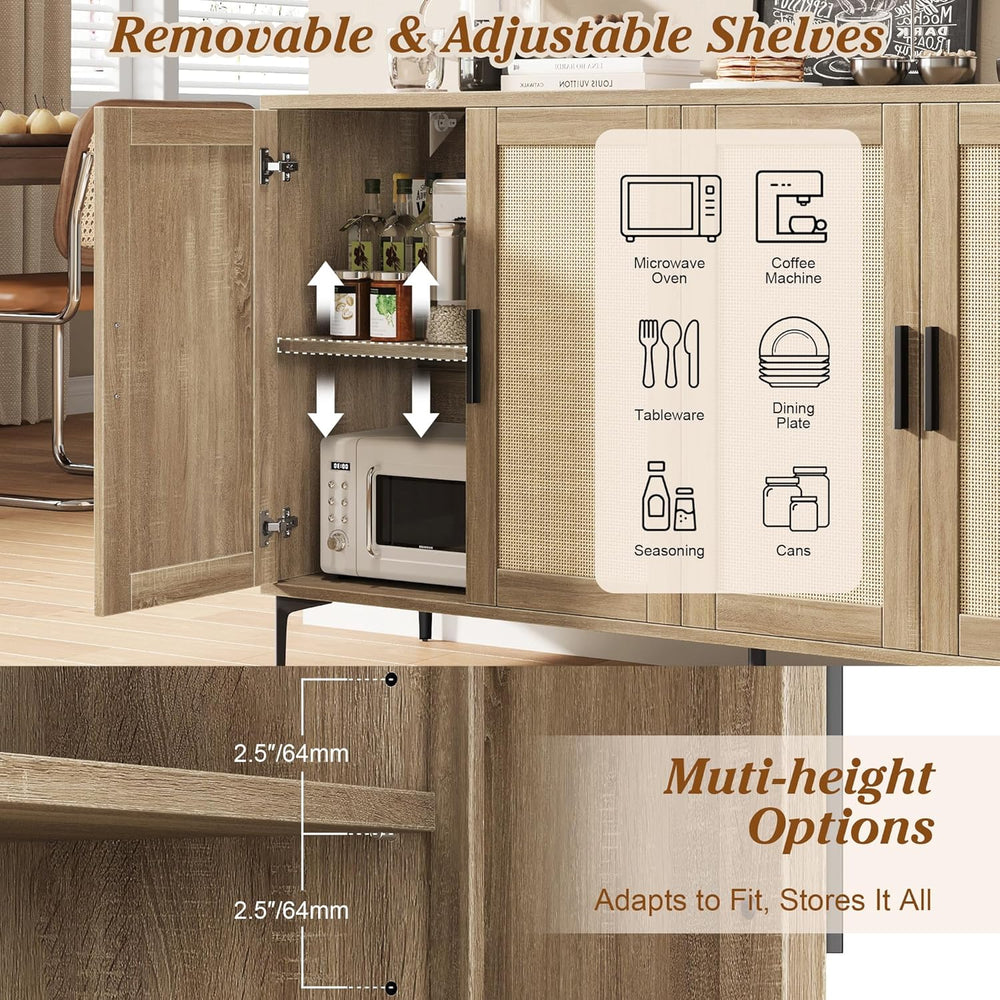 JASIWAY Buffet Cabinet with Storage, 48" Rattan Sideboard with Adjustabl...