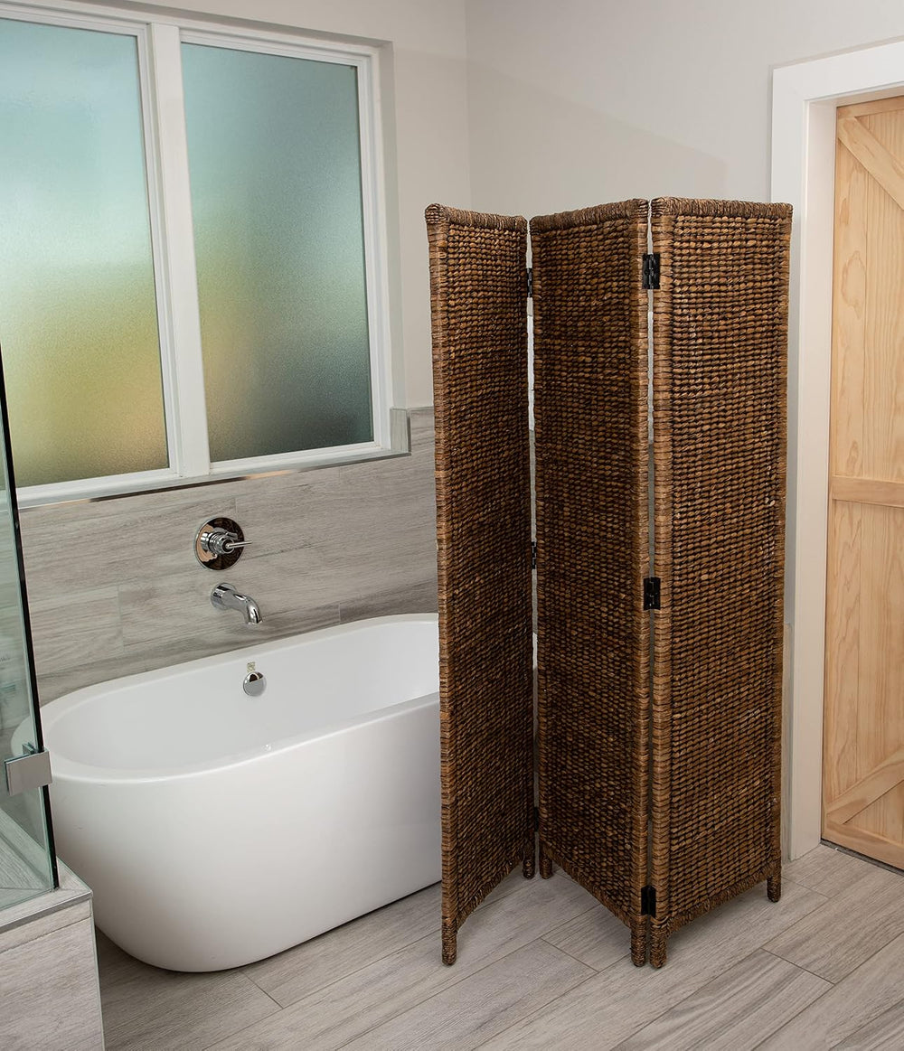BIRDROCK HOME 3 Panel Seagrass Room Divider, Brown Wash, 57.5โ x 70.1โ