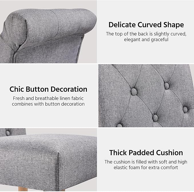 Yaheetech Dining Chairs Set of 4 Fabric Upholstered Button Tufted Kitchen Cha...