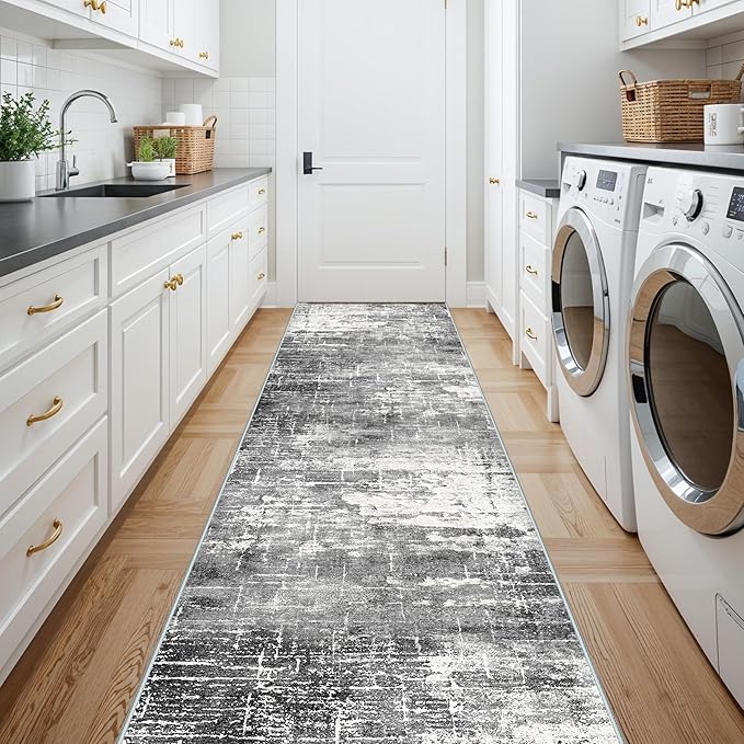 Washable 12ft Kitchen Area Rug: Abstract Entryway Rug Runner Soft Bedroom