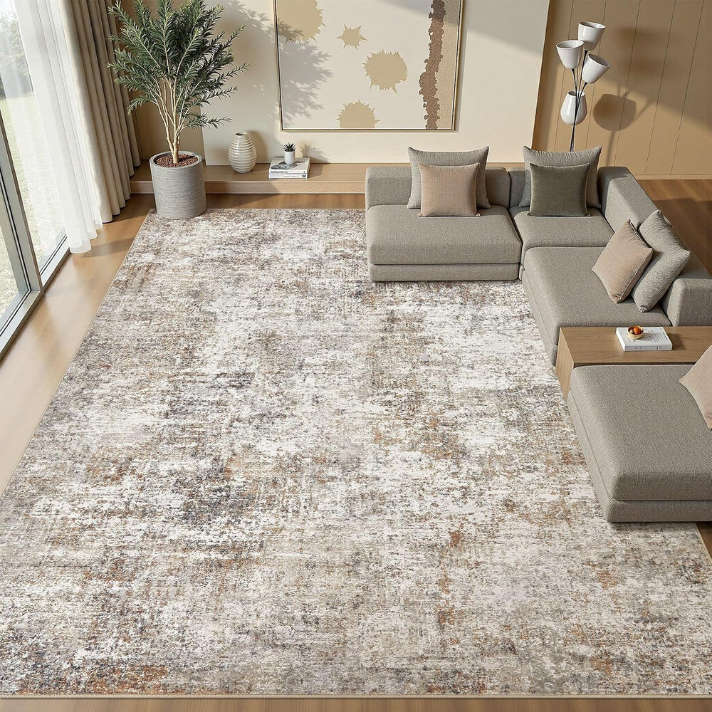 11x12 Area Rugs for Living Room Washable Abstract Rug Brown/Grey