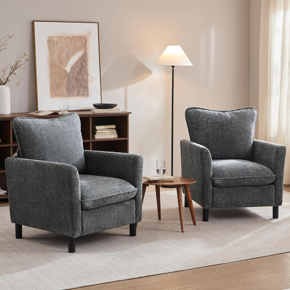 Grey Accent Chair Set of 2, Upholstered Armchair for Living Room