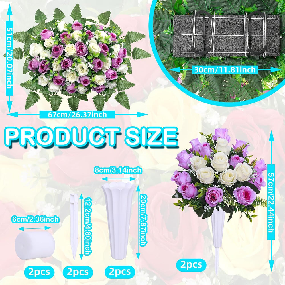 Artificial Cemetery Flower Saddles, Cemetery Memorial Flowers with Vase,Outdo...
