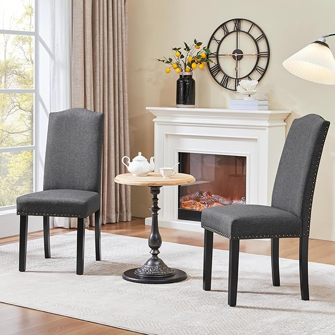 Yaheetech Upholstered Dining Chairs Set of 2, Modern Kitchen Chairs with Nail...