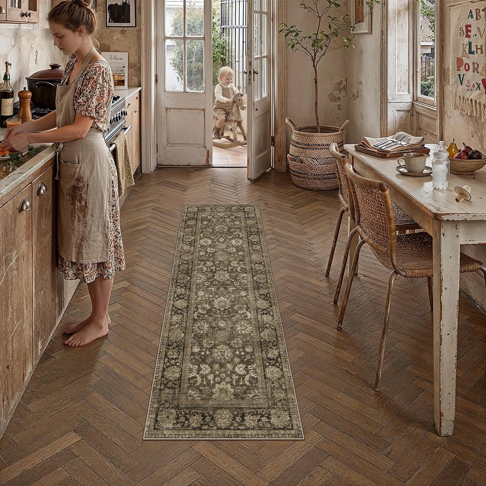 2x6 Brown Washable Vintage Runner Rug Hallway