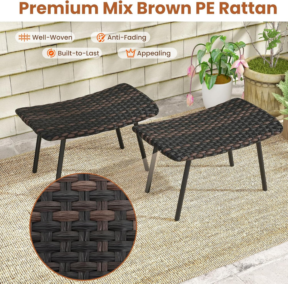 Tangkula Set of 2 Patio Ottomans, Multipurpose Rattan Ottomans w/Padded Quick...