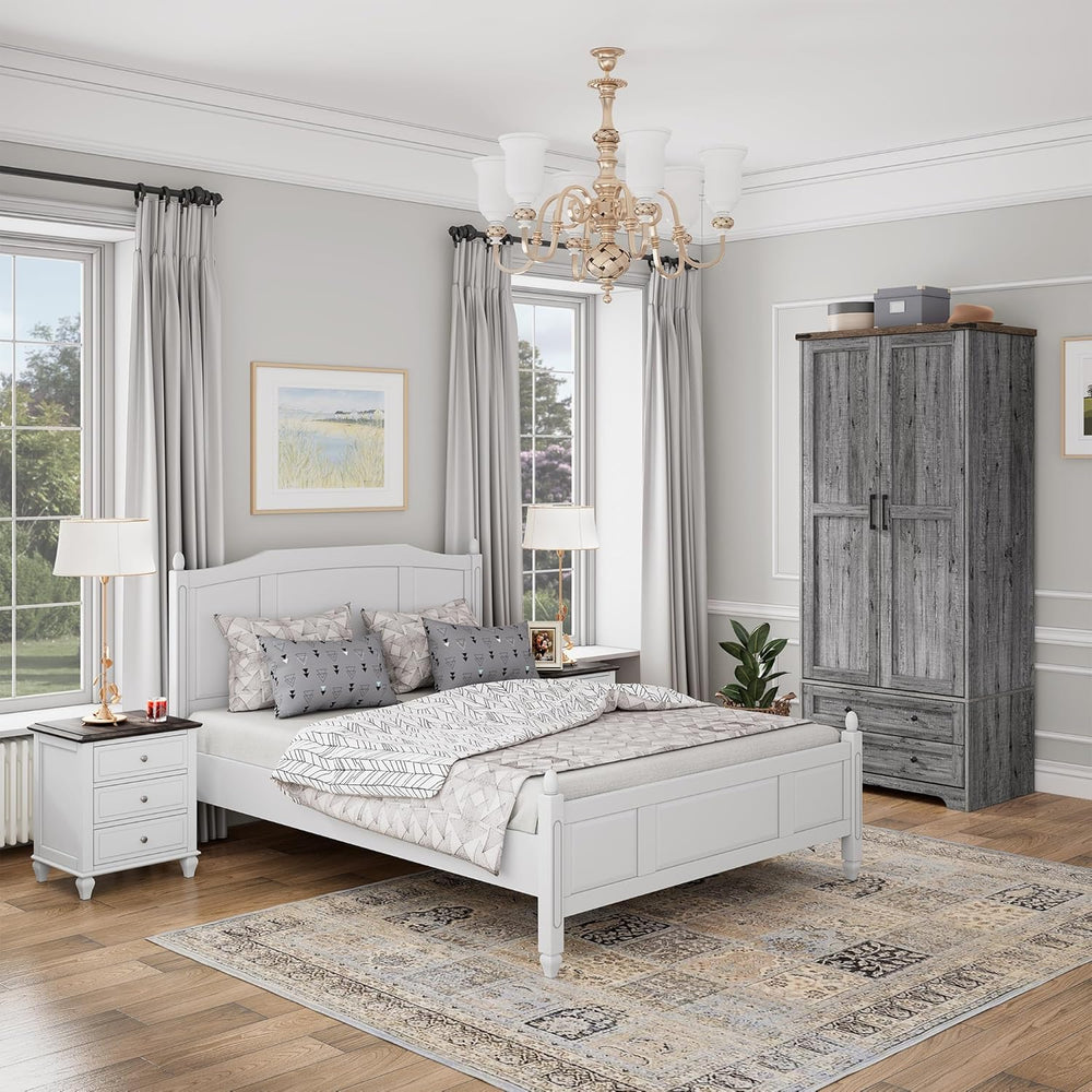 Brafab Wooden Armoire Wardrobe Closet with Drawers, Grey, Set of 3