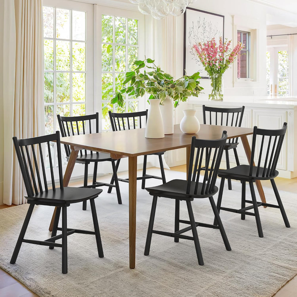 LUE BONA Upgraded Dining Chairs Set of 6, Farmhouse Wooden Spindle Back Kitch...
