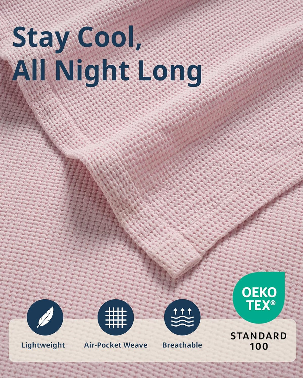 LANE LINEN Queen Blanket for Bed, 100% Cotton Waffle Weave - Cherry Blossom