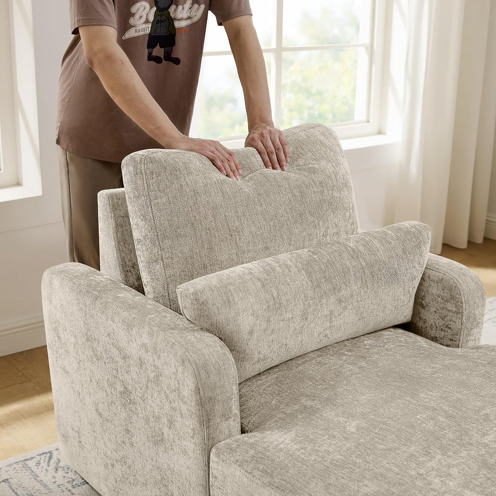 63.8" Oversized Chaise Lounge Chair with Storage, Chenille Camel