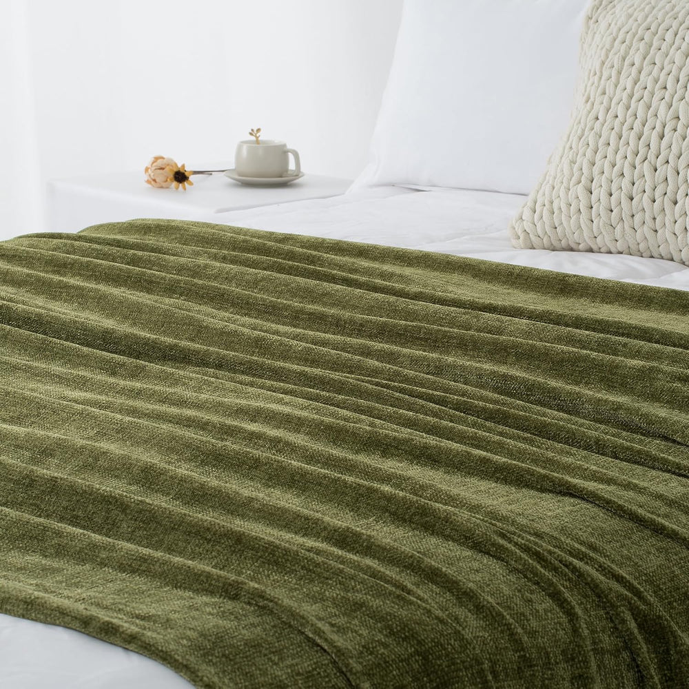 Chenille Throw Blanket for Couch 50" x 60", Olive Green