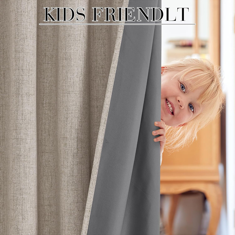 RYB HOME 45 Inch Long Natural Beige 100% Blackout Short Curtains