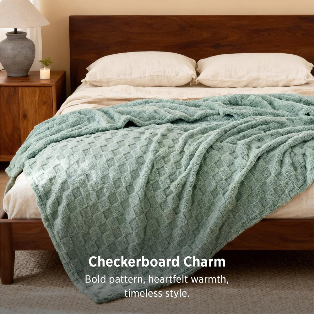 Bedsure Checkered Soft Cozy Queen Blanket for Bed, Sage Green, 90"×90"
