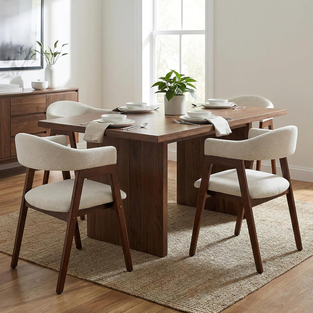 VKNOW Wooden Barrel Dining Chairs Set of 2 with Arms and Curved Back, Beige