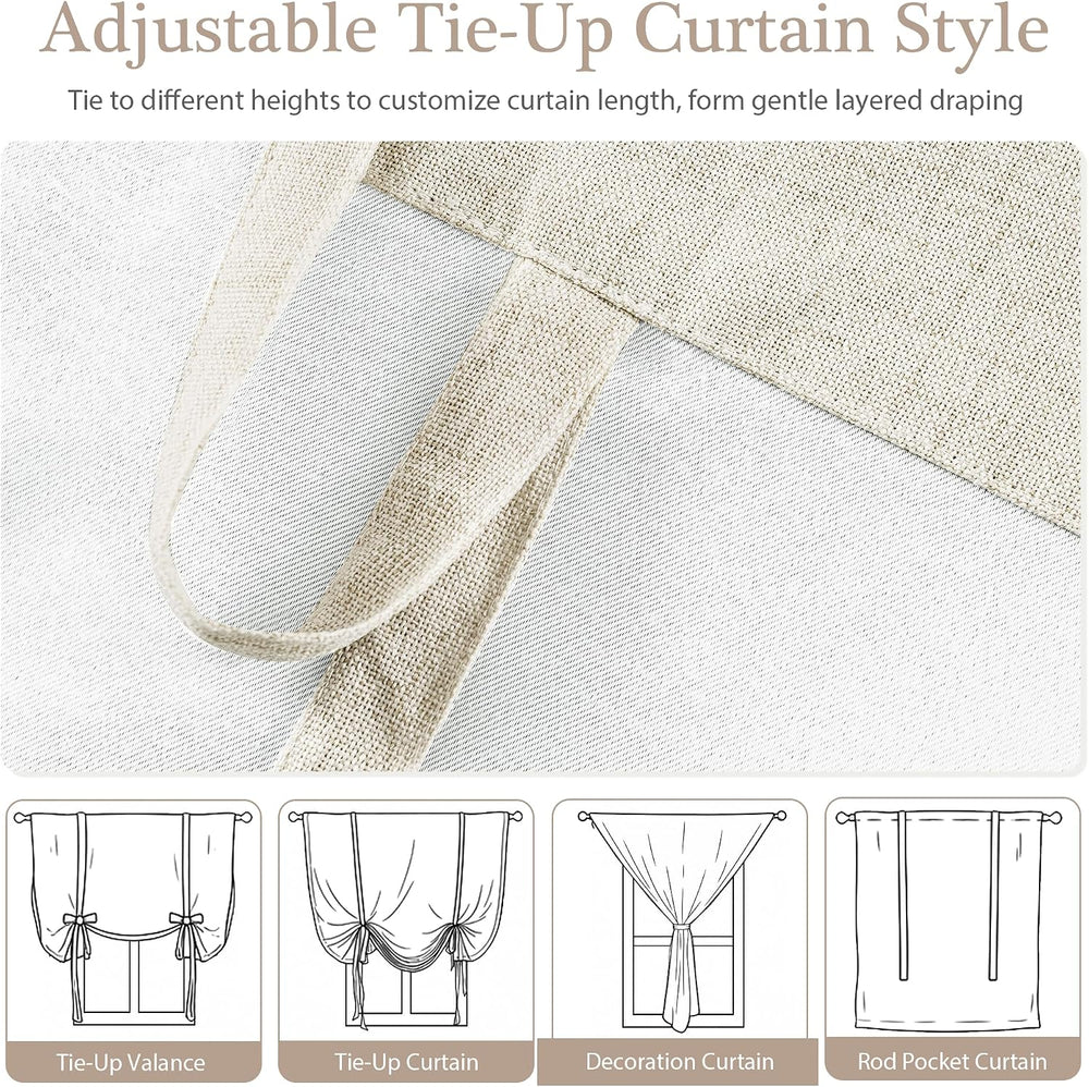 DriftAway Double Layer Linen Blackout Tie Up Curtains Thermal Insulated Fully...