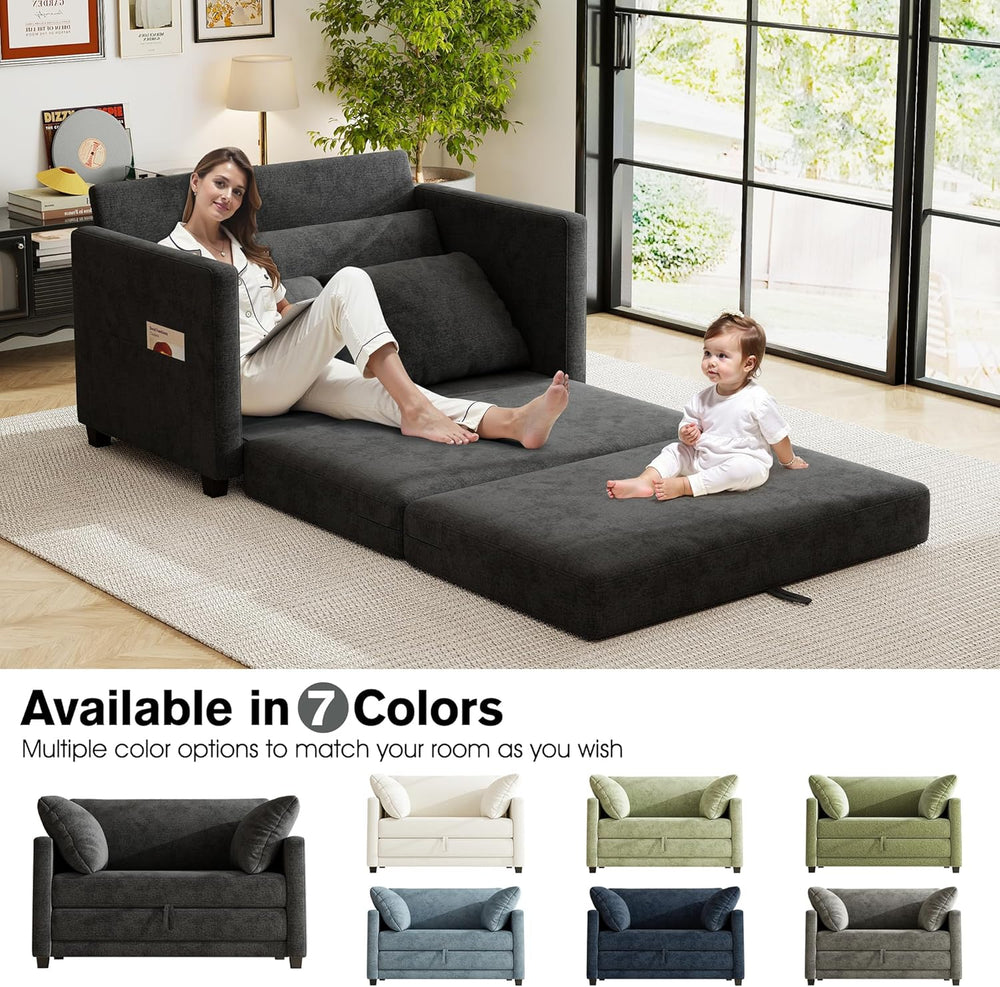51" Loveseat Sleeper Sofa Bed, Chenille Convertible Floor Sofa Bed for S...