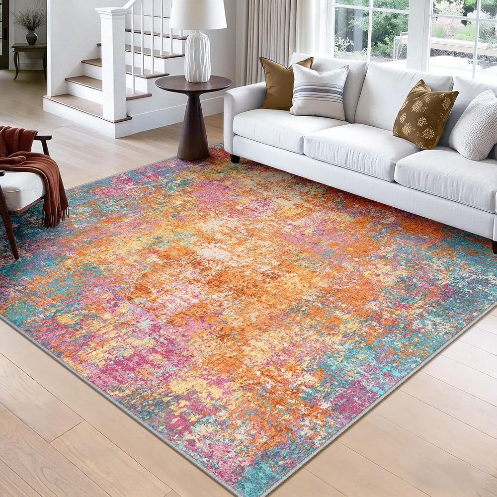 Washable Area Rugs Square 8ft Non-Slip Modern Abstract Soft
