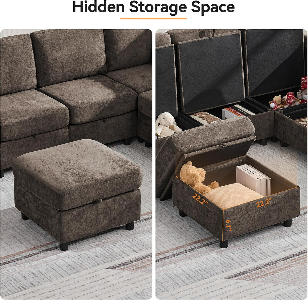 WUTUTUEE 25'' Square Storage Ottoman Module for Modular Sectional Sof...