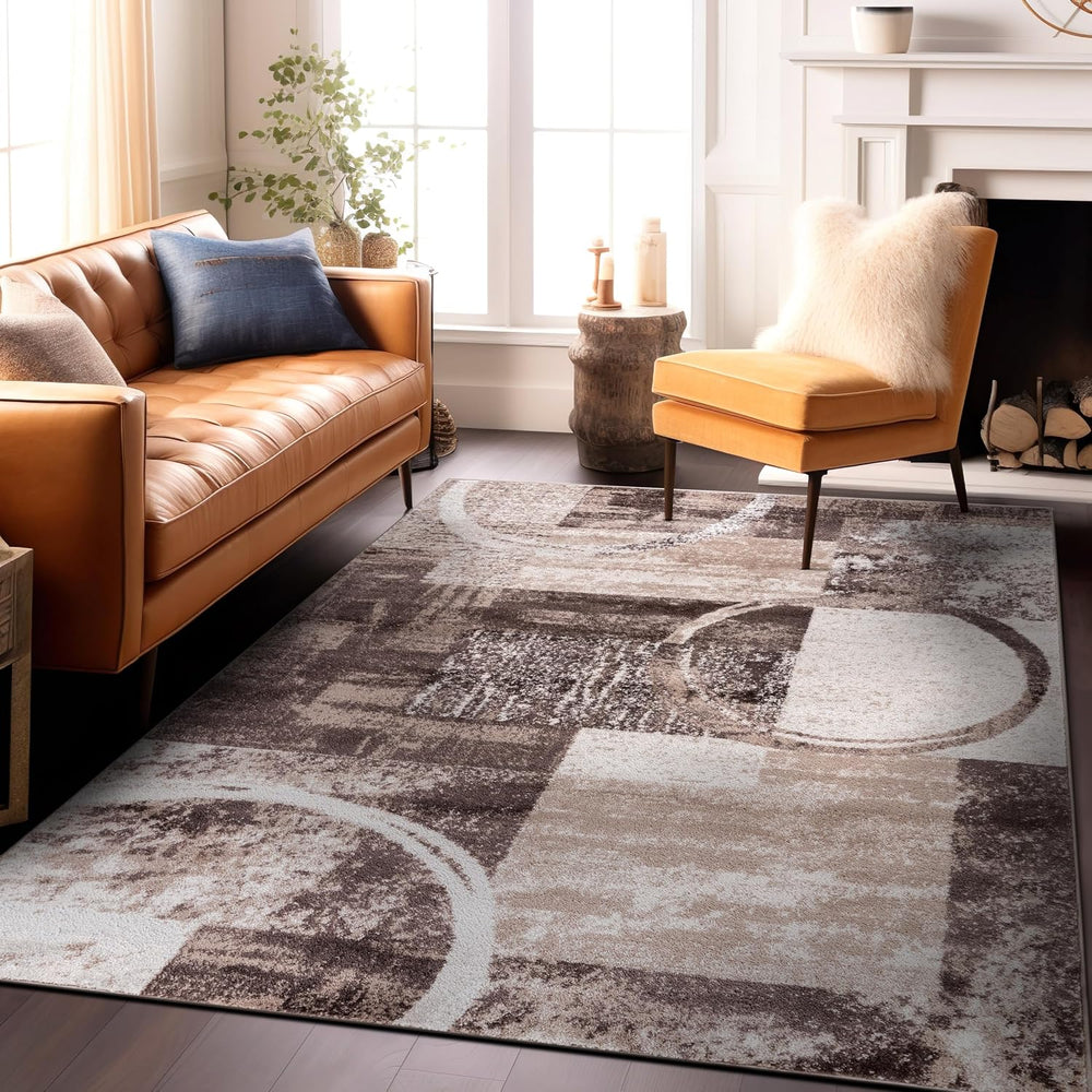 Rugshop Circle Design Contemporary Abstract Area Rug Brown 5'3" x 7&...