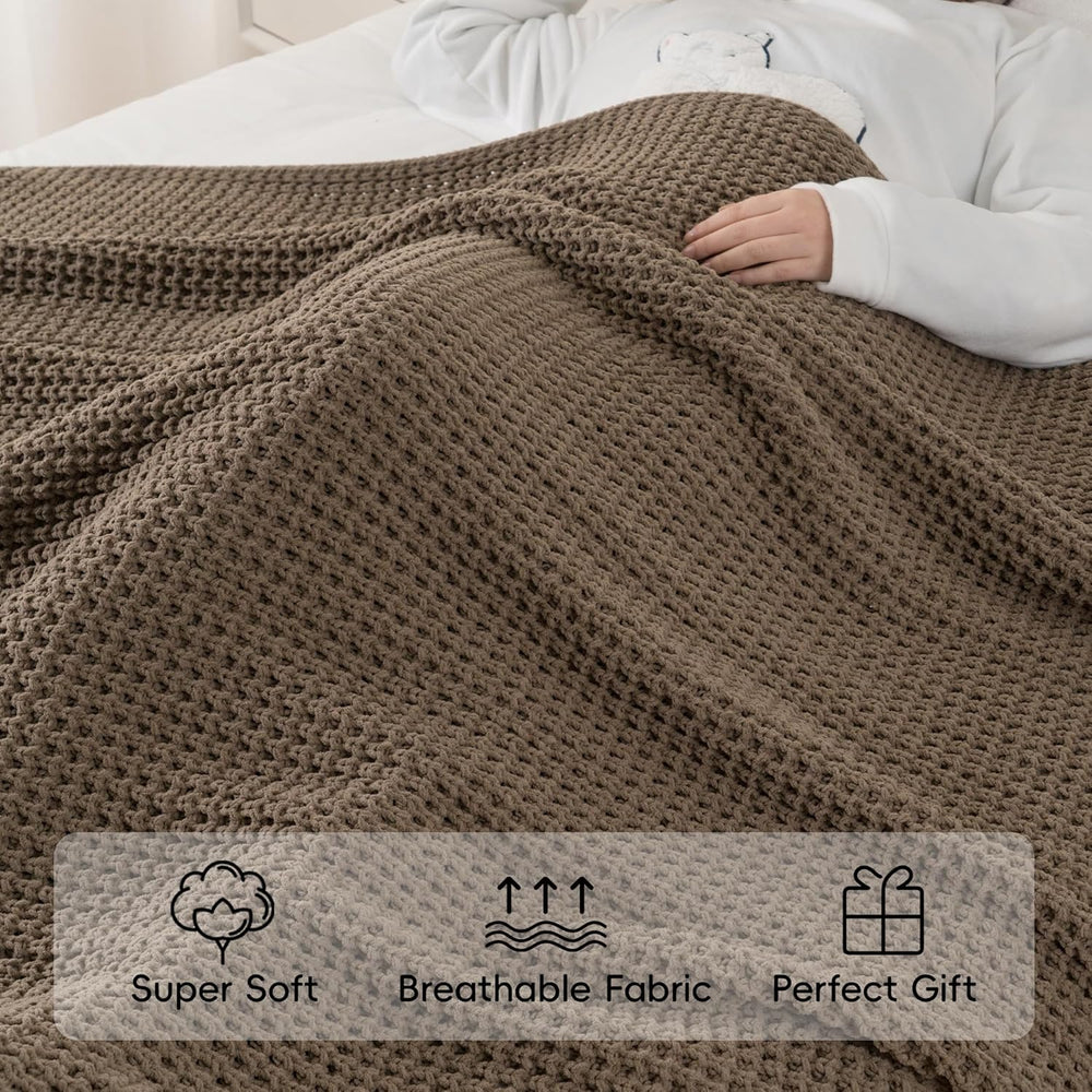 Knitted Waffle Throw Blanket , Camel Tan Throw Blanket for Couch 50"x60&...