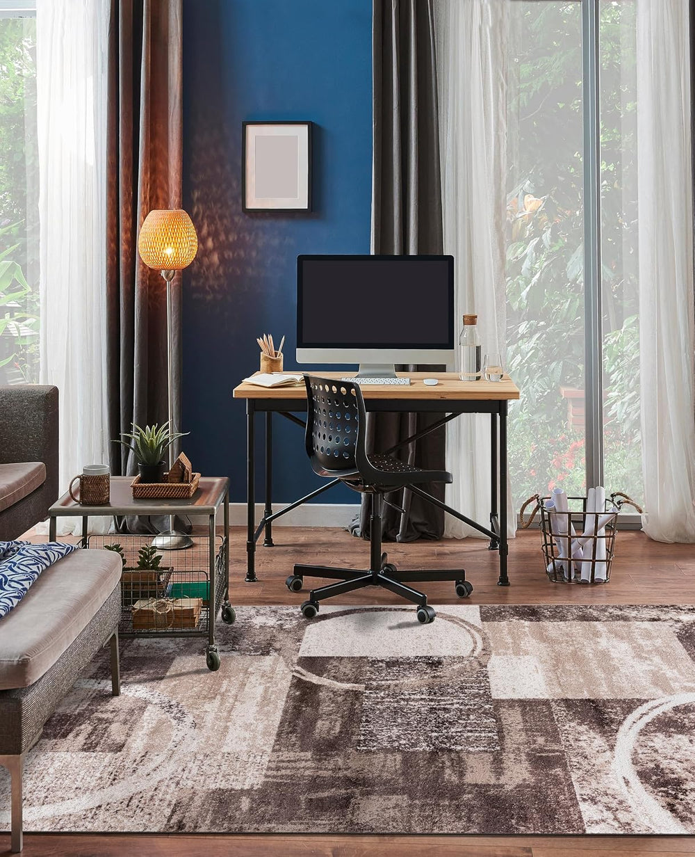 Rugshop Circle Design Contemporary Abstract Area Rug Brown 5'3" x 7&...