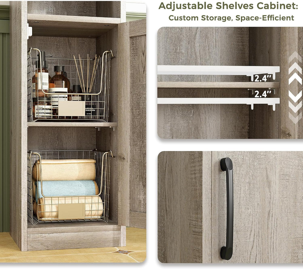 IRONCK Slim Bathroom Cabinet with Adjustable Shelves & Removable Towel Bar