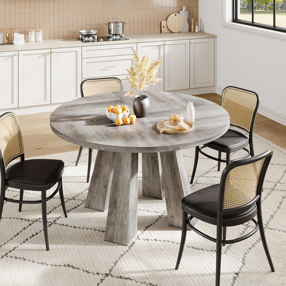 IDEALHOUSE 47" Round Dining Table for 4-6, Wood Kitchen Table with Sturd...