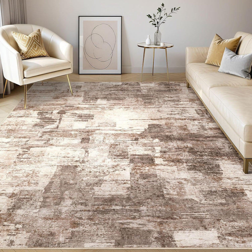 kakania Abstract 10x14 Area Rugs for Living Room: Washable Rugs Brown